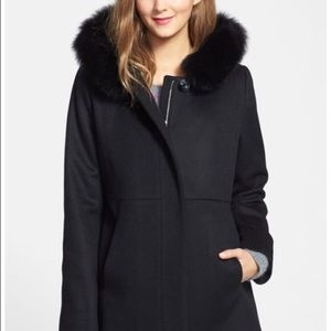 Sachi Genuine Fox Fur Trim Coat